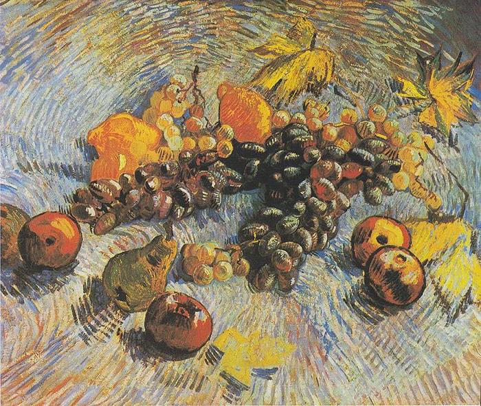  Still Life with Grapes, apples, lemons and pear